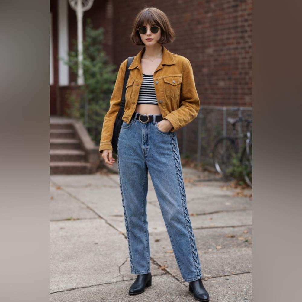 Vintage Denim Republic Cotton High Rise Braided Side Jeans 13/14 Boho Western